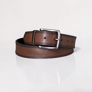Men's Leather Brown Pewter Metal Buckle Belt 40